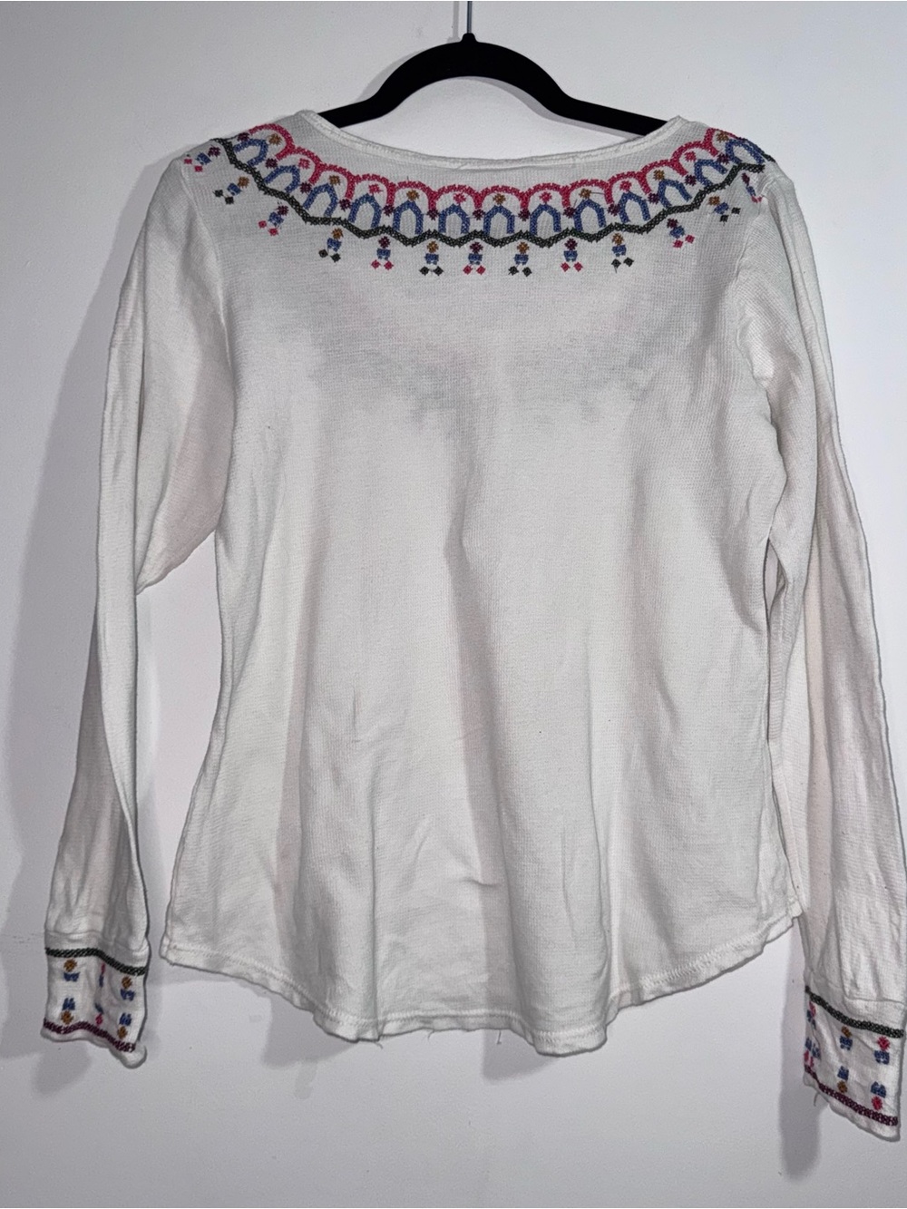 Lucky Brand Embroidered Thermal Top Boho Peasant Long Sleeve Medium - Picture 2 of 4